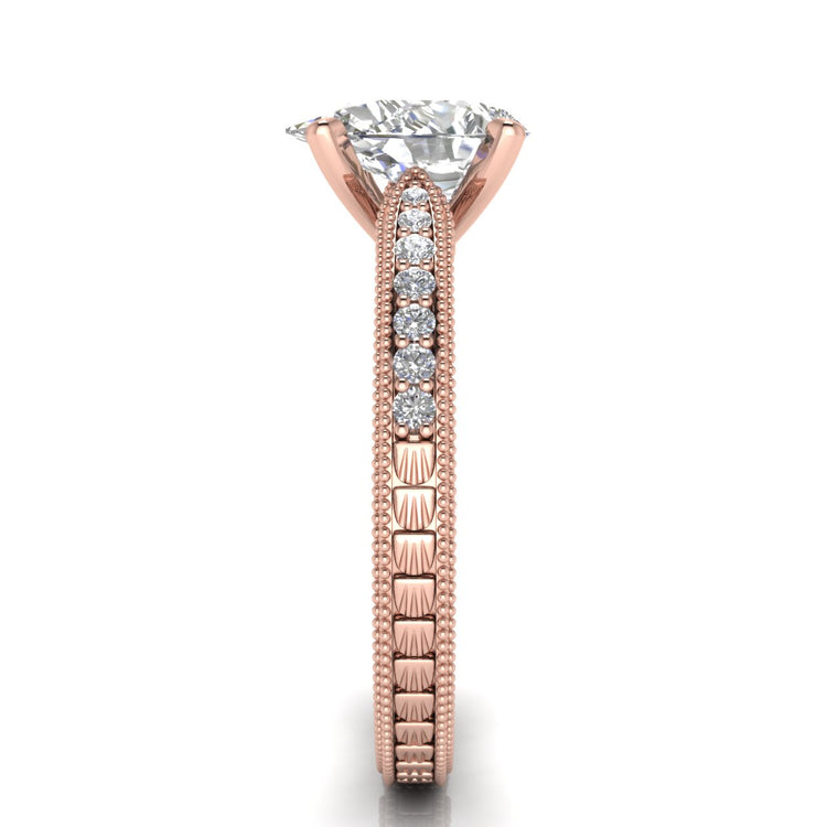 Tapered Vintage Inspired Pear Shaped Moissanite Engagement Ring