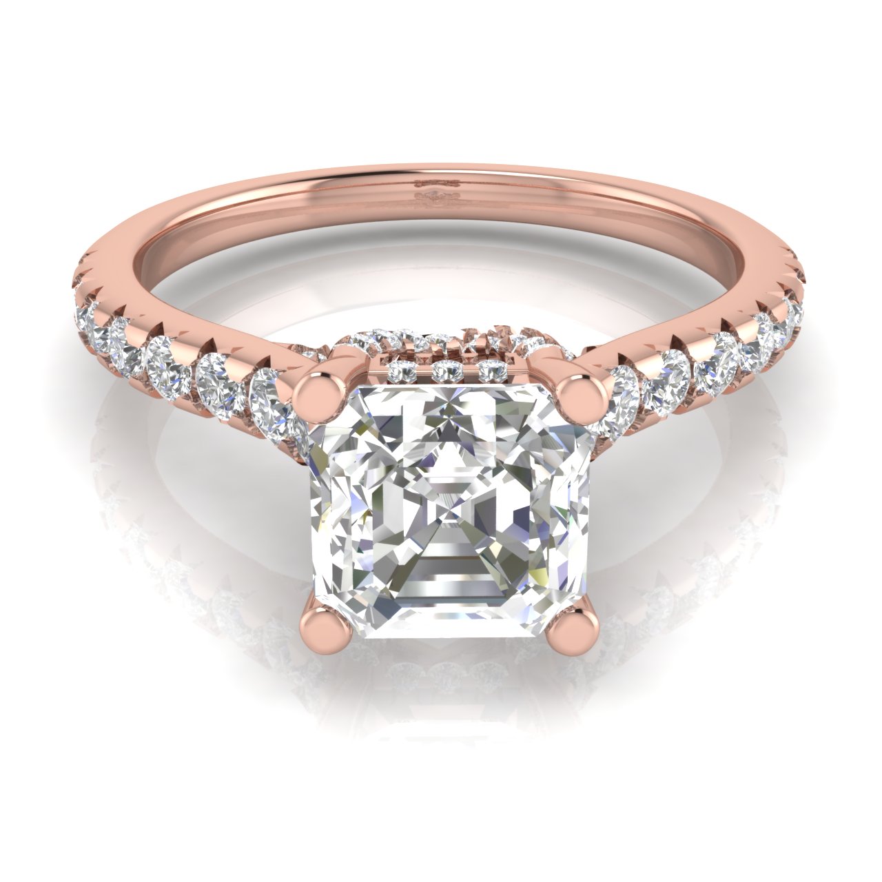 Bridge Pave Emerald Cut Moissanite Engagement Ring