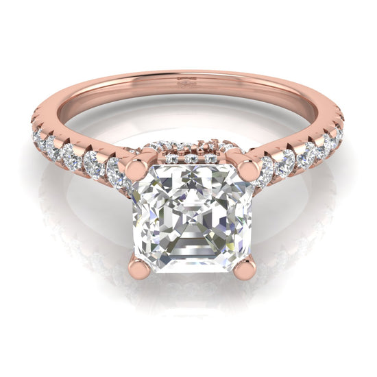 Bridge Pave Emerald Cut Moissanite Engagement Ring