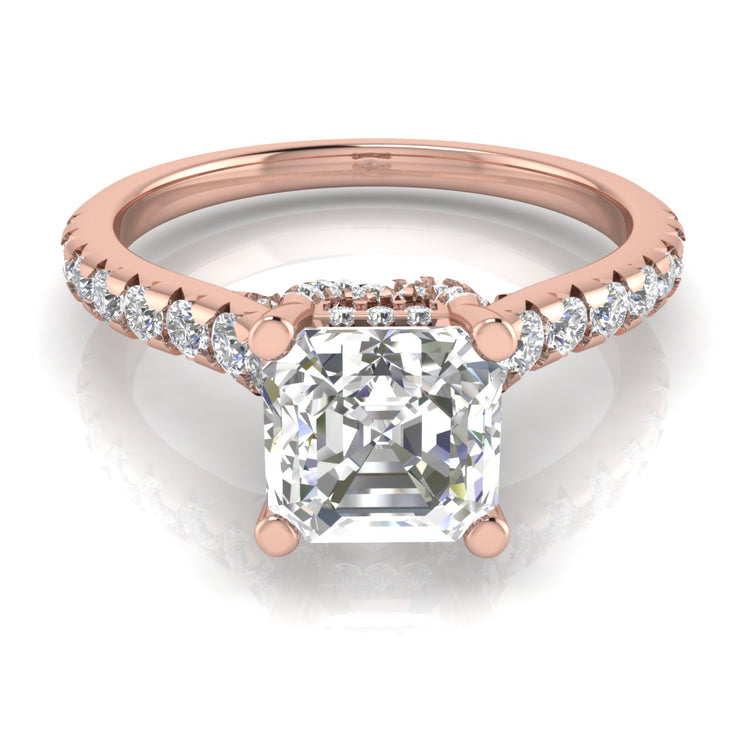Bridge Pave Emerald Cut Moissanite Engagement Ring