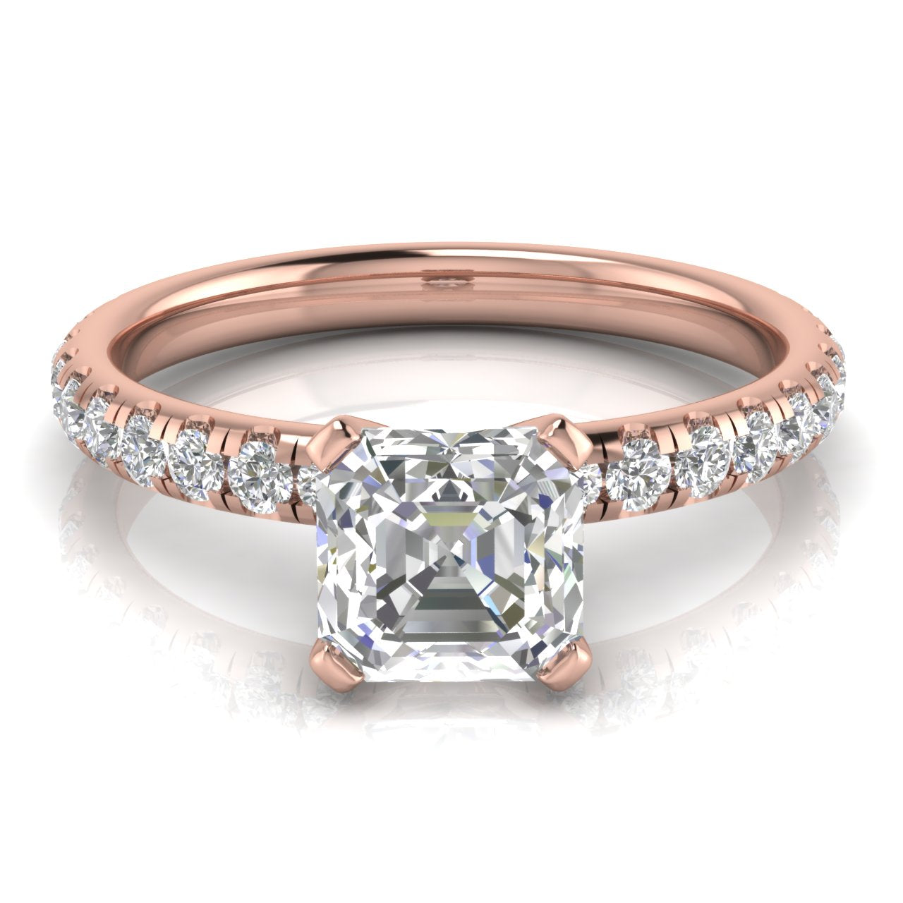 Classic Pave Emerald Cut Moissanite Engagement Ring