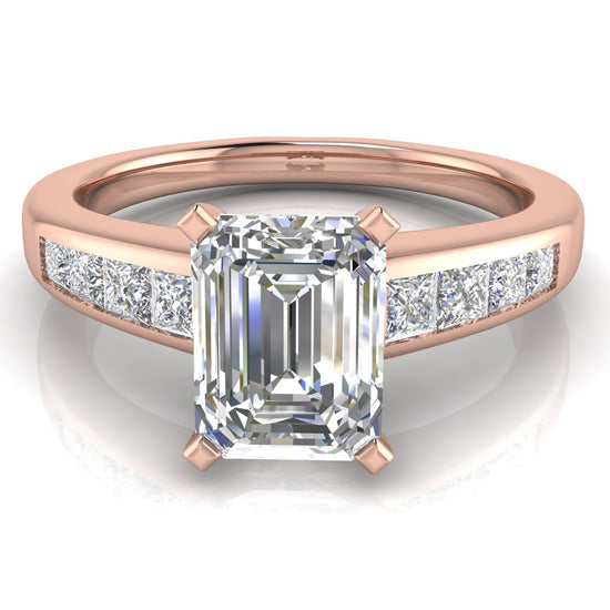 Princess Channel Set Emerald Cut Lab Diamond Engagement Ring