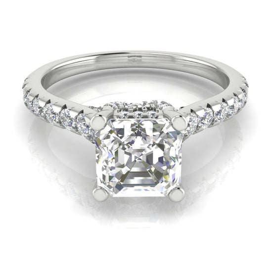 Bridge Pave Emerald Cut Moissanite Engagement Ring