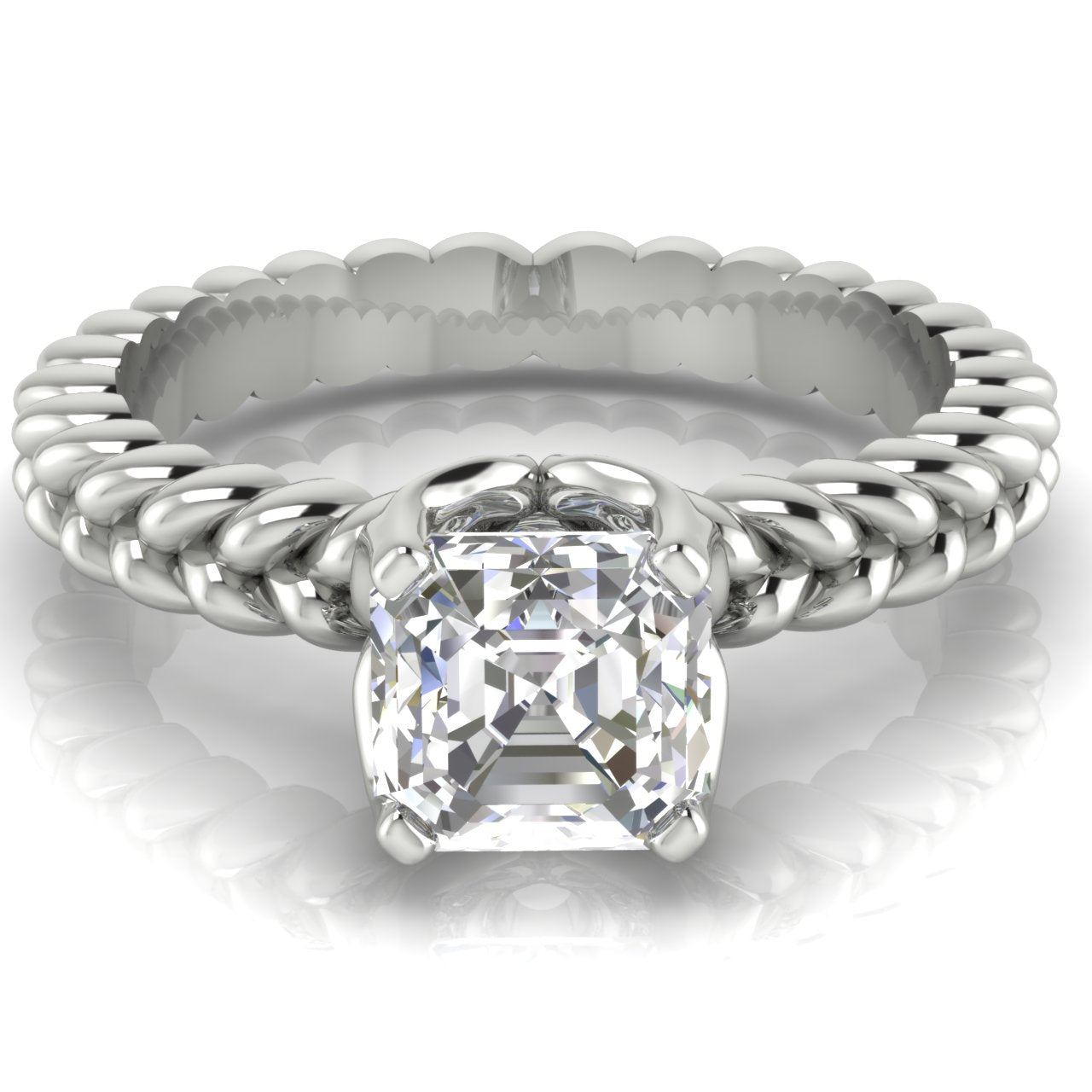 Rope Band Emerald Cut Lab Diamond Engagement Ring