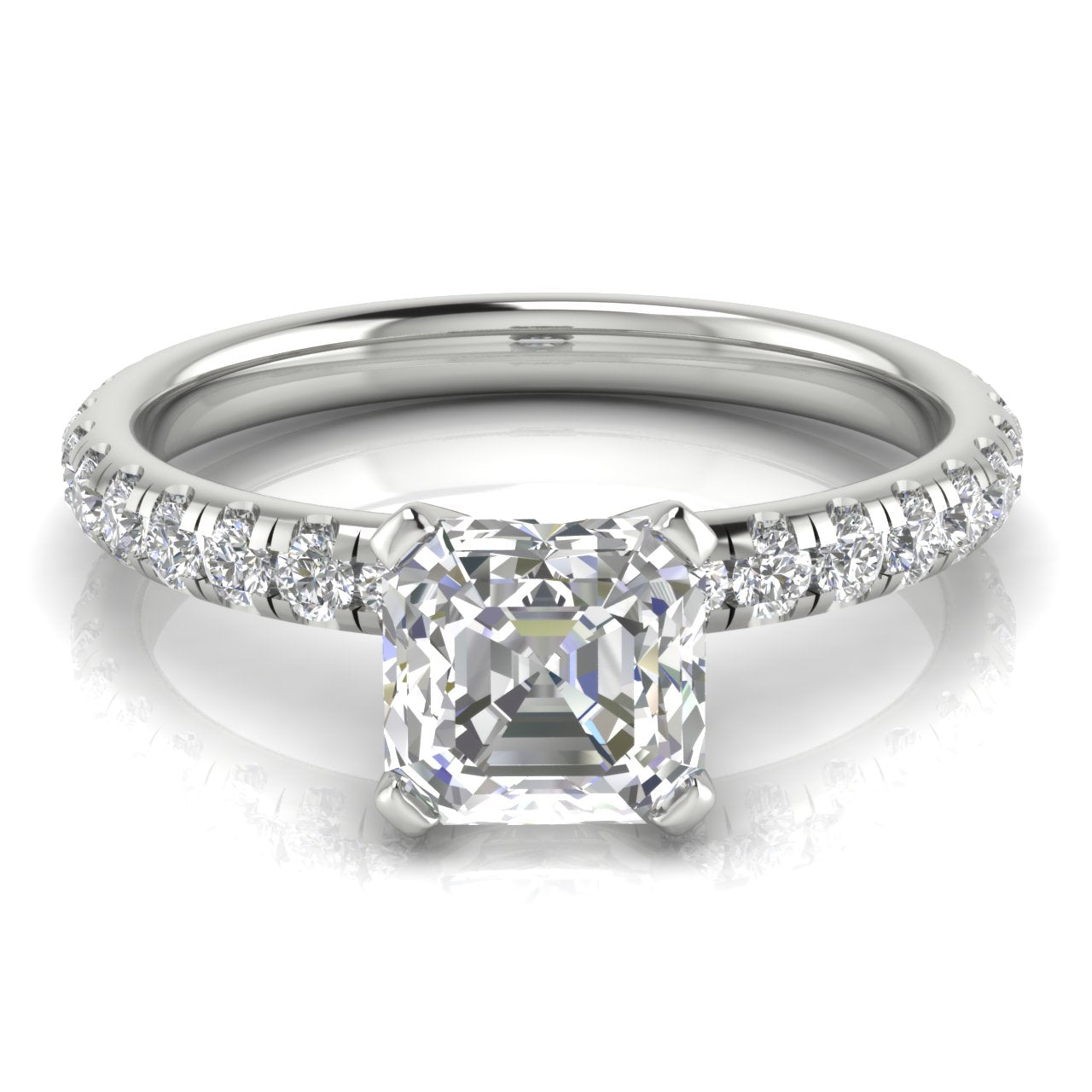 Classic Pave Emerald Cut Moissanite Engagement Ring