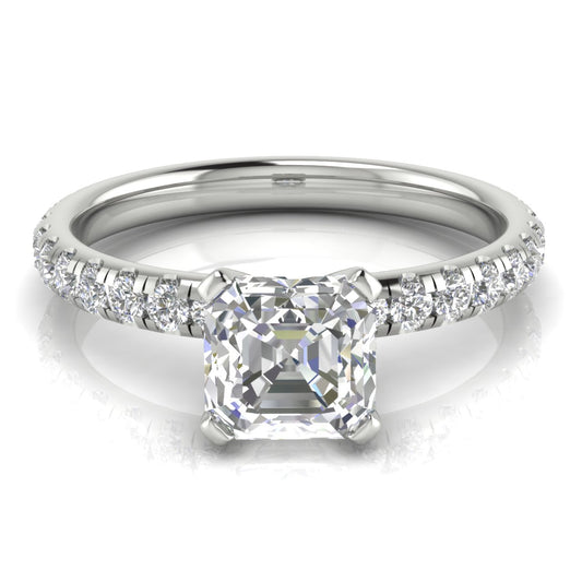 Classic Pave Emerald Cut Lab Diamond Engagement Ring