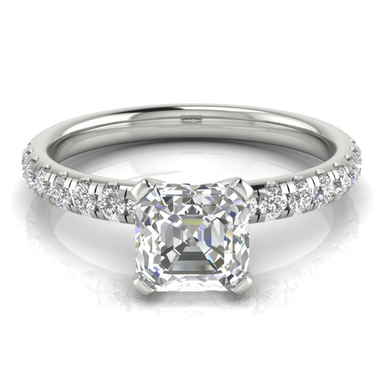 Classic Pave Emerald Cut Moissanite Engagement Ring