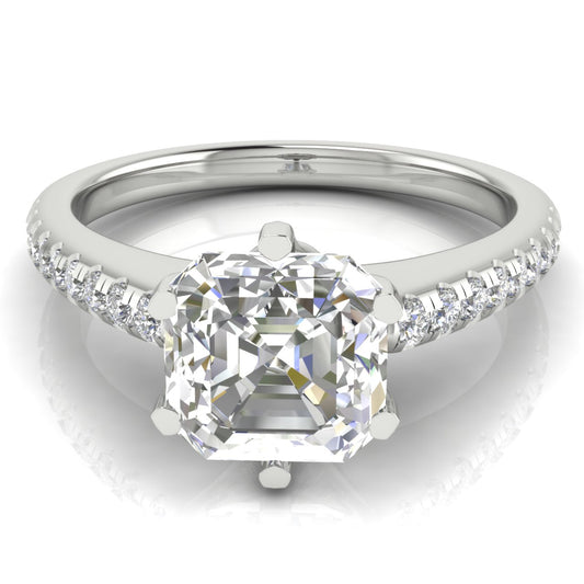 French Pave Emerald Cut Engagement Ring | Moissanite | Lab Grown Diamond