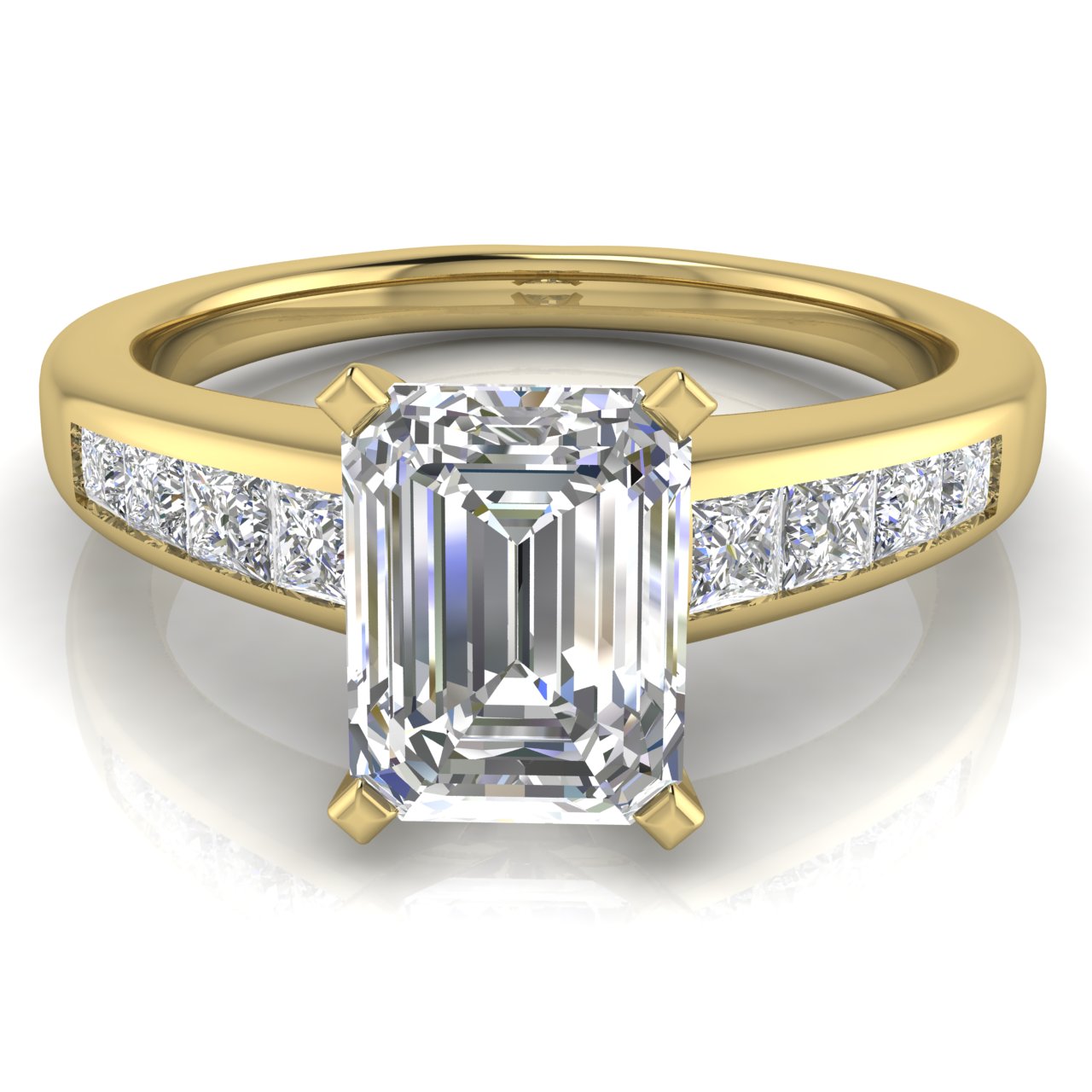 Princess Channel Set Emerald Cut Lab Diamond Engagement Ring