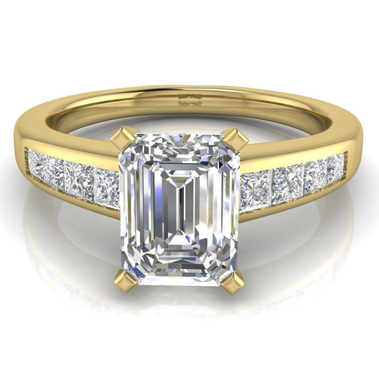 Princess Channel Set Emerald Cut Lab Diamond Engagement Ring
