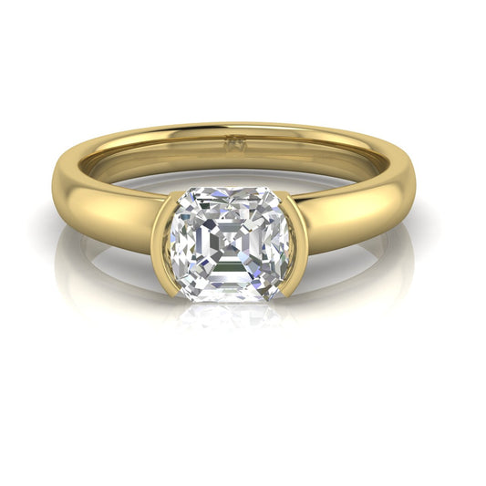 Half Bezel Floating Emerald Cut Lab Diamond Engagement Ring
