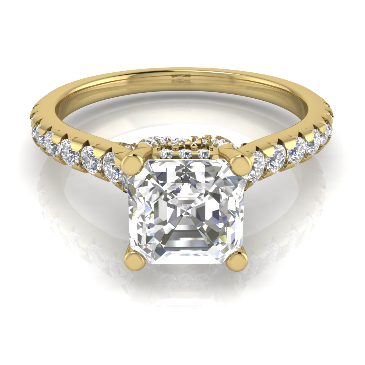 Bridge Pave Emerald Cut Moissanite Engagement Ring