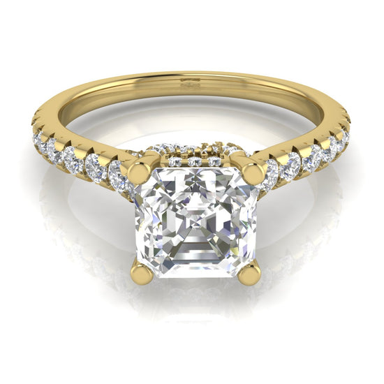 Bridge Pave Emerald Cut Moissanite Engagement Ring