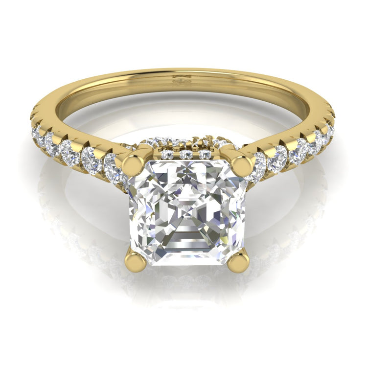 Bridge Pave Emerald Cut Moissanite Engagement Ring