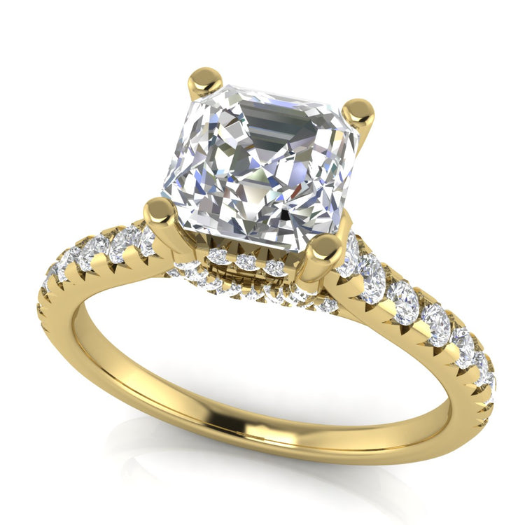Bridge Pave Emerald Cut Moissanite Engagement Ring