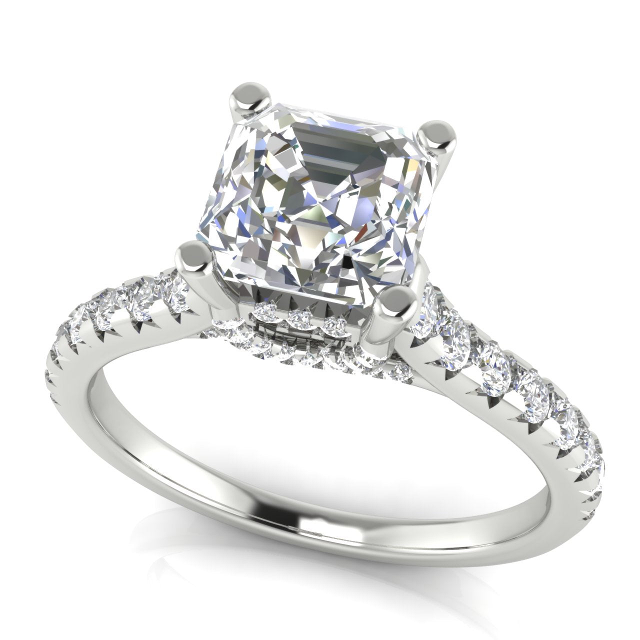 Bridge Pave Emerald Cut Moissanite Engagement Ring