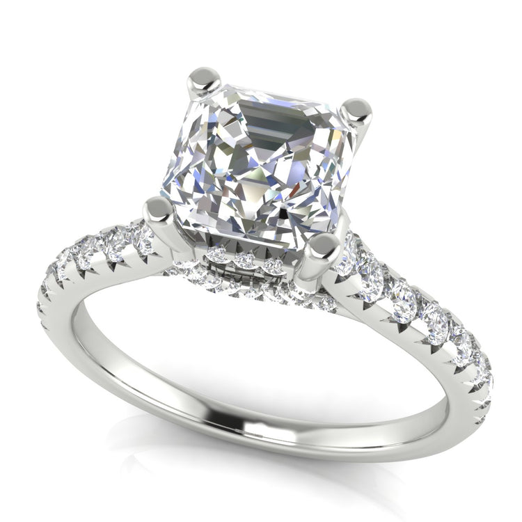 Bridge Pave Emerald Cut Moissanite Engagement Ring