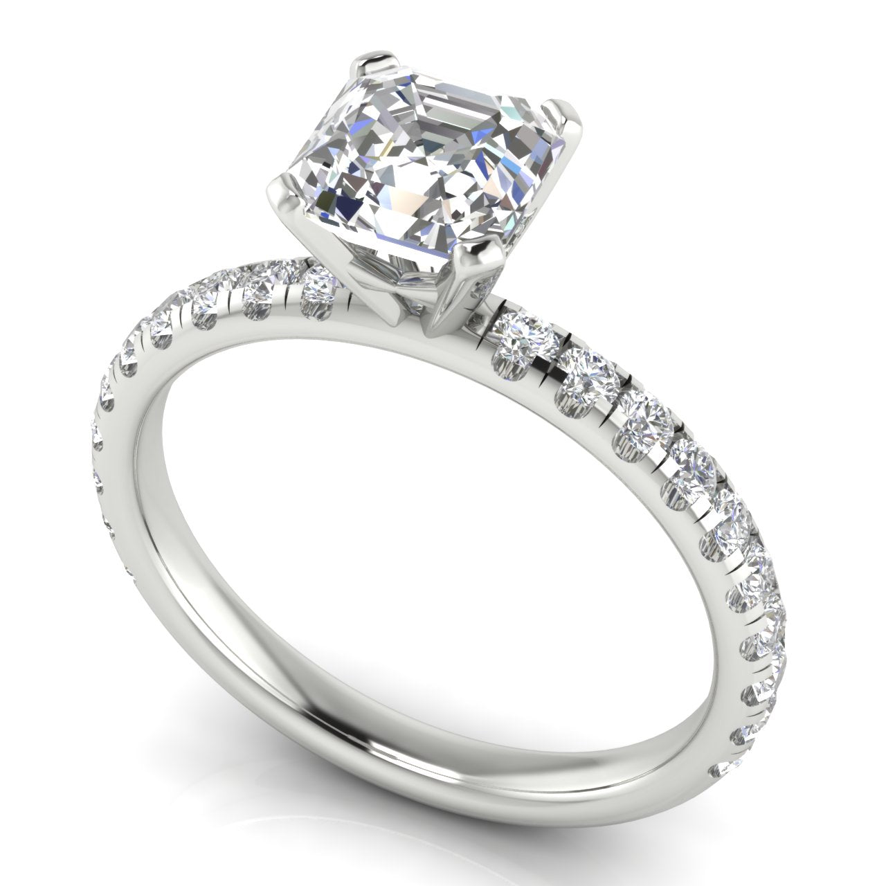 Classic Pave Emerald Cut Moissanite Engagement Ring