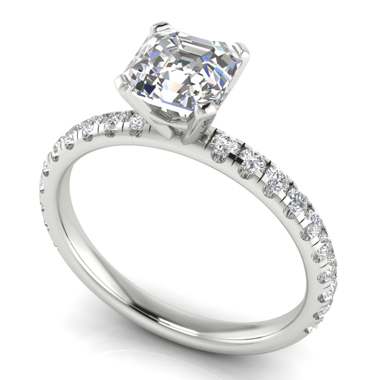 Classic Pave Emerald Cut Moissanite Engagement Ring