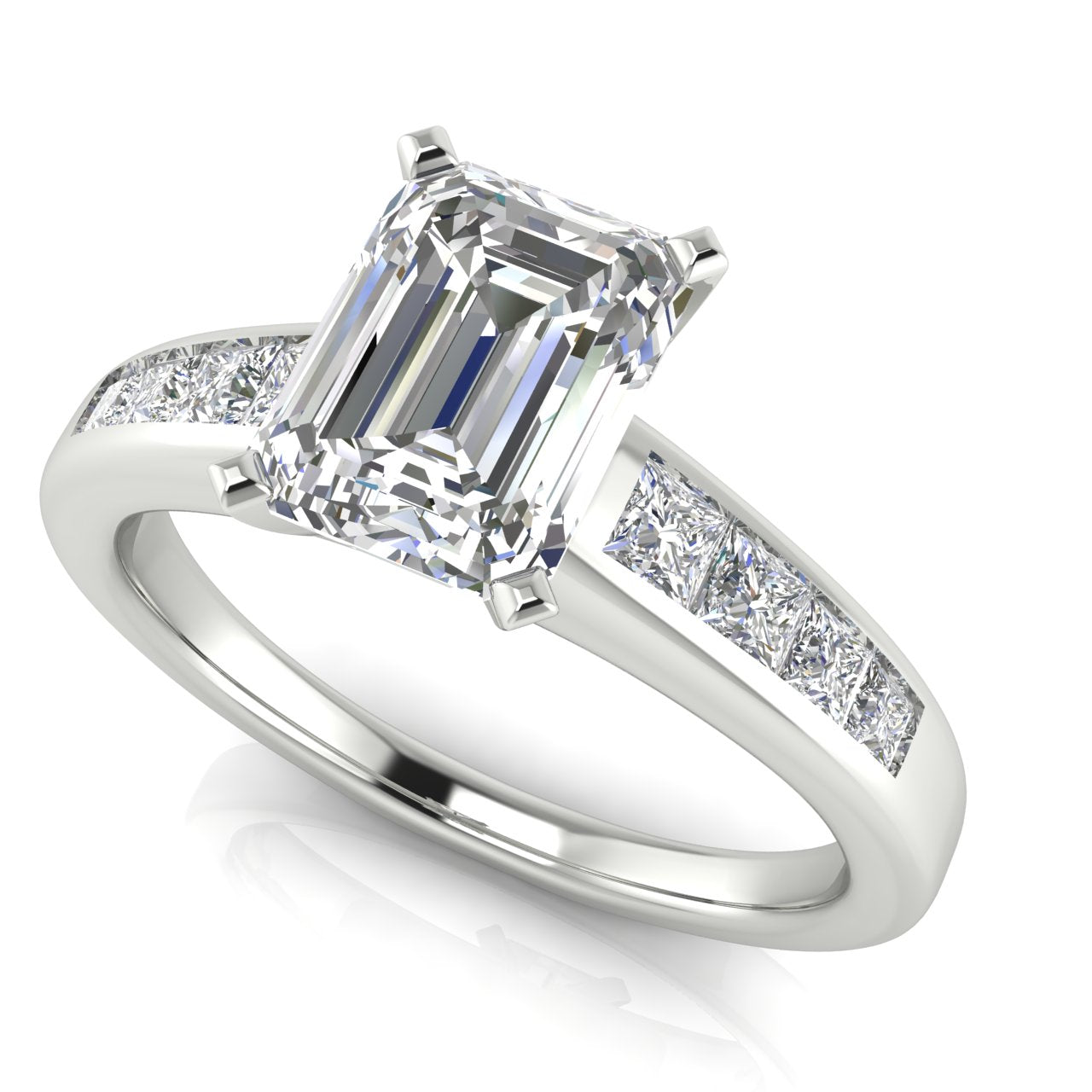 Princess Channel Set Emerald Cut Lab Diamond Engagement Ring