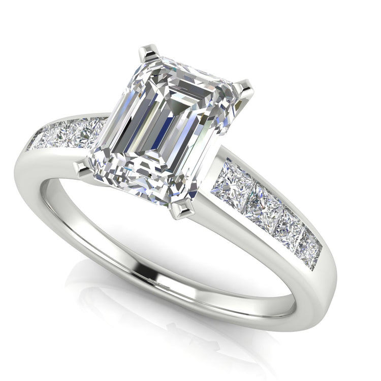 Princess Channel Set Emerald Cut Lab Diamond Engagement Ring