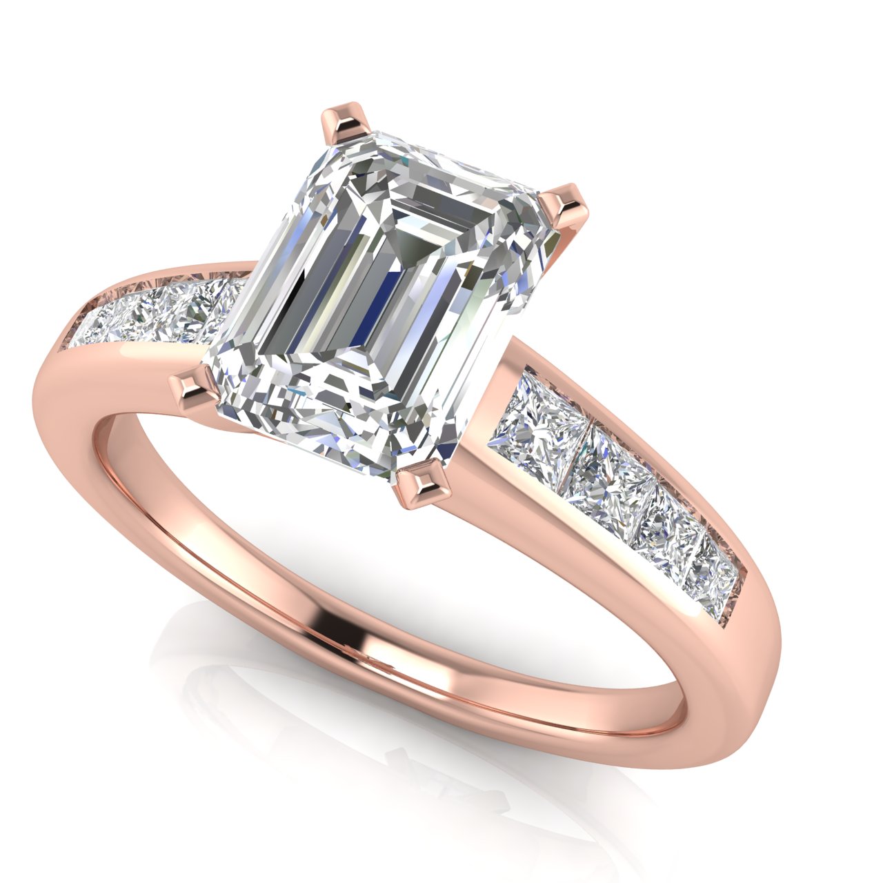 Princess Channel Set Emerald Cut Lab Diamond Engagement Ring