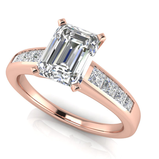 Princess Channel Set Emerald Cut Lab Diamond Engagement Ring
