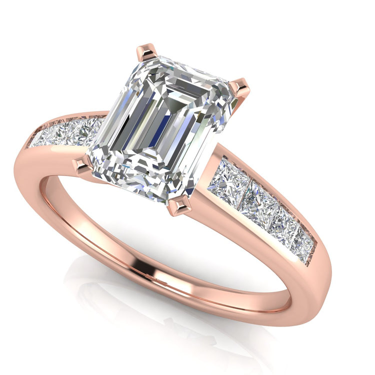 Princess Channel Set Emerald Cut Lab Diamond Engagement Ring