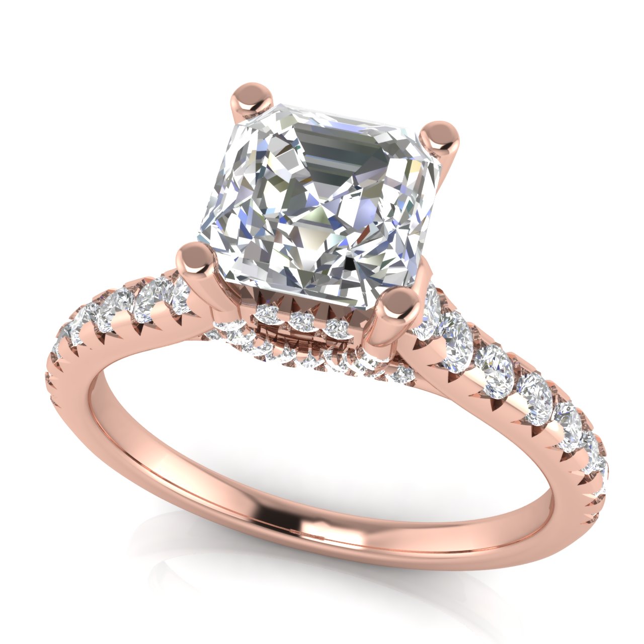 Bridge Pave Emerald Cut Moissanite Engagement Ring