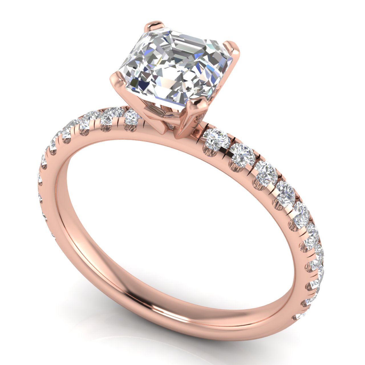 Classic Pave Emerald Cut Moissanite Engagement Ring