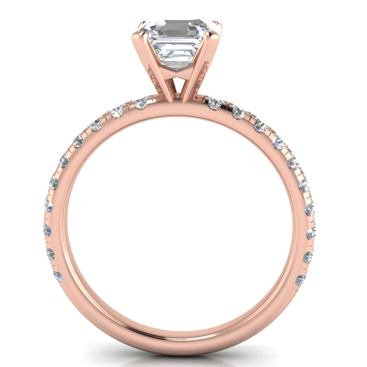 Classic Pave Emerald Cut Moissanite Engagement Ring
