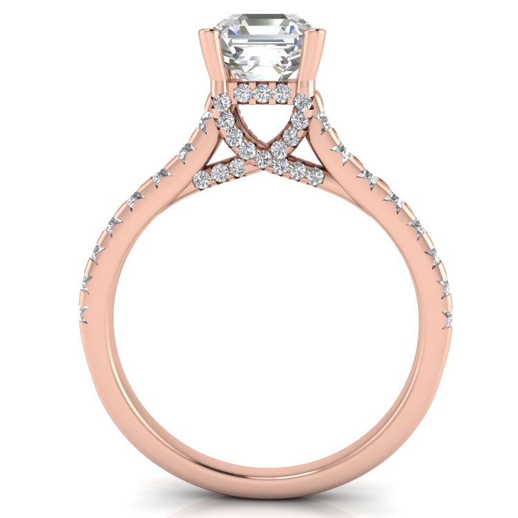 Bridge Pave Emerald Cut Moissanite Engagement Ring