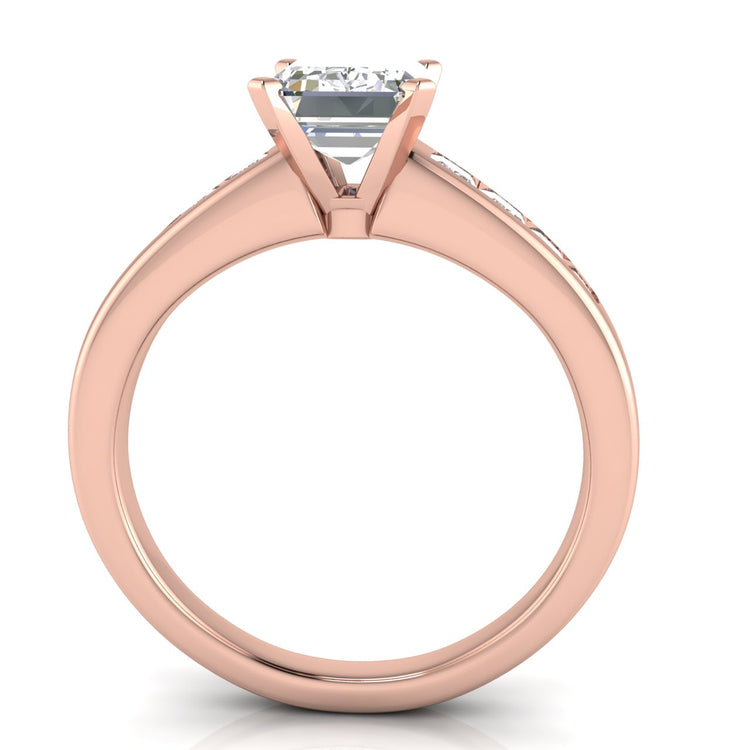 Princess Channel Set Emerald Cut Lab Diamond Engagement Ring