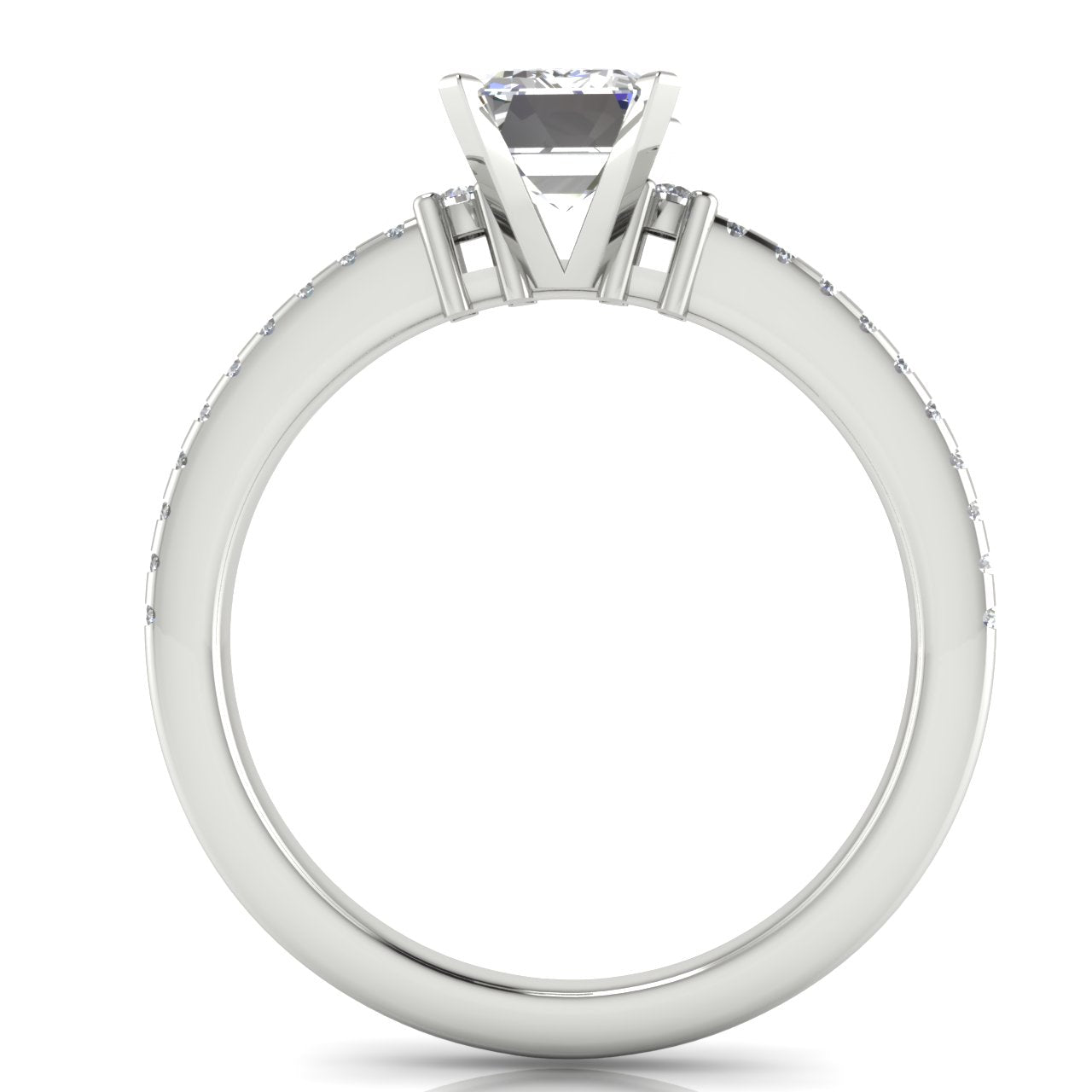 Floating Shoulder Emerald Cut Moissanite Engagement Ring