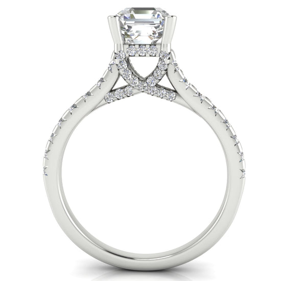 Bridge Pave Emerald Cut Moissanite Engagement Ring