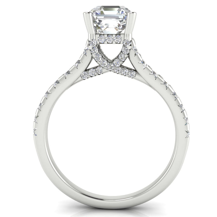 Bridge Pave Emerald Cut Moissanite Engagement Ring