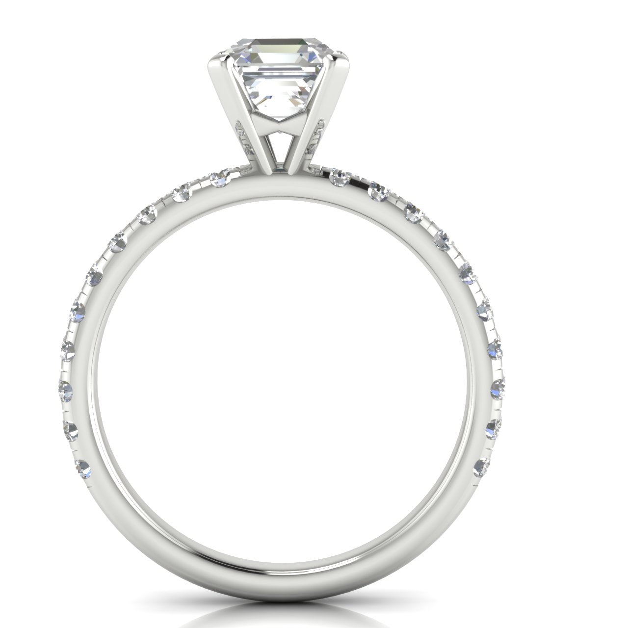 Classic Pave Emerald Cut Moissanite Engagement Ring