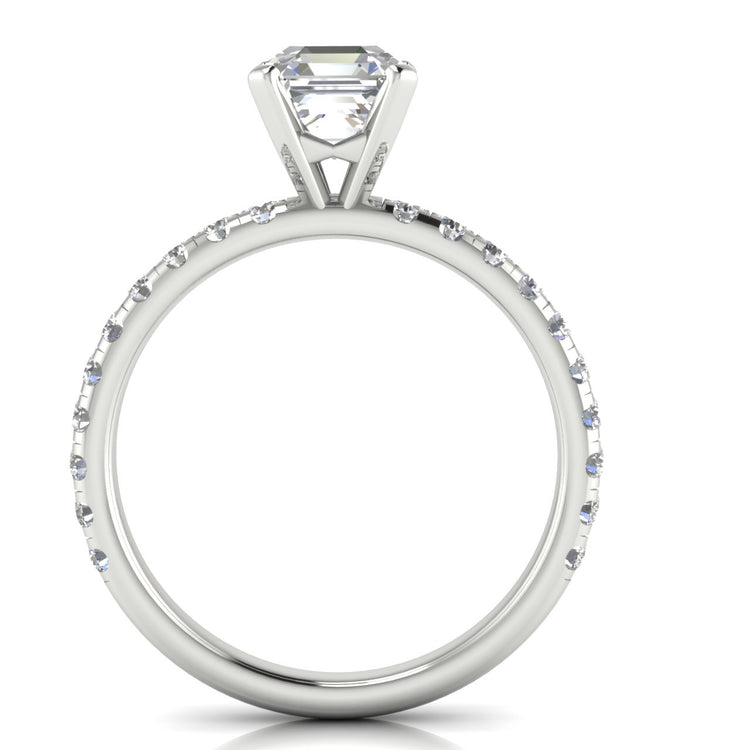 Classic Pave Emerald Cut Moissanite Engagement Ring