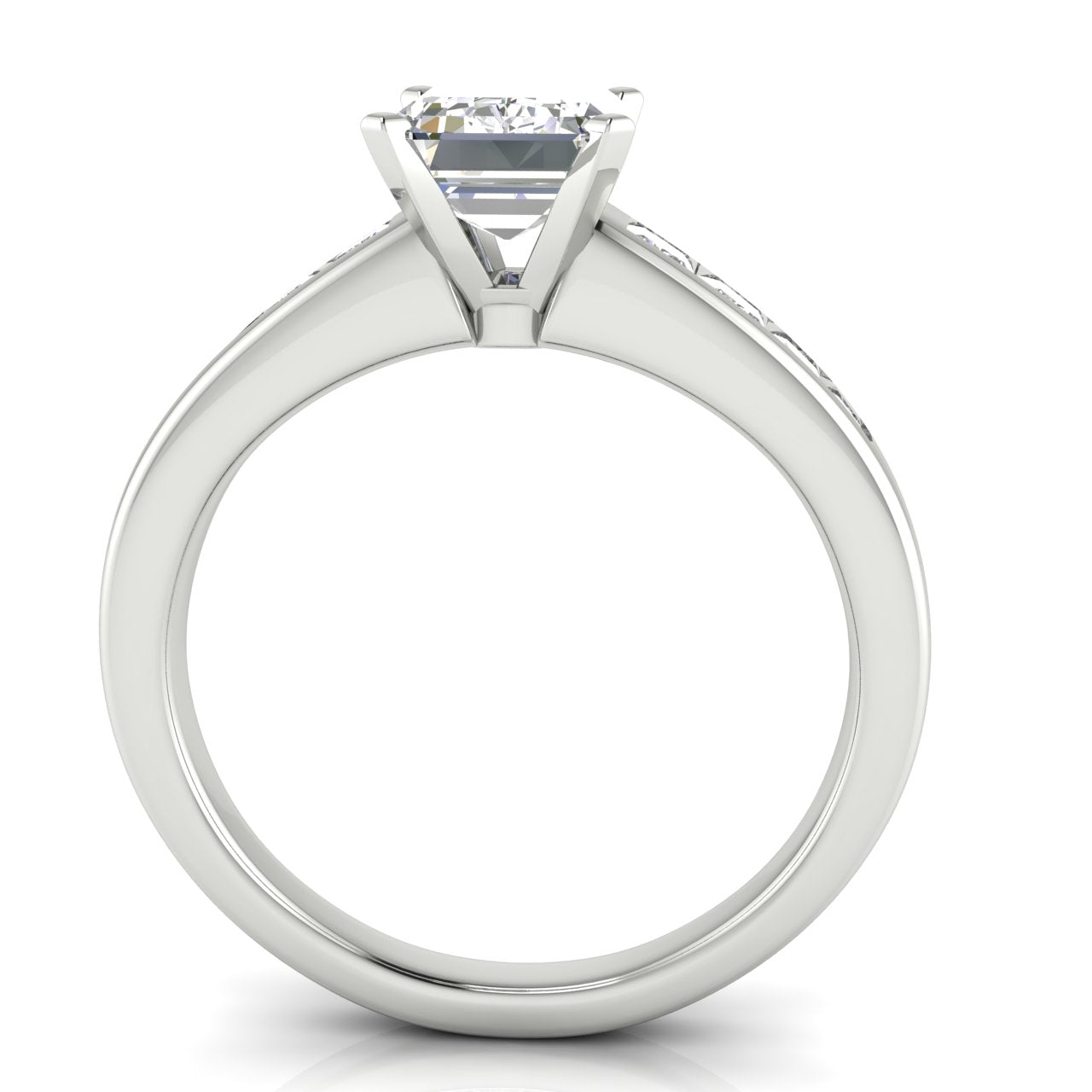Princess Channel Set Emerald Cut Lab Diamond Engagement Ring