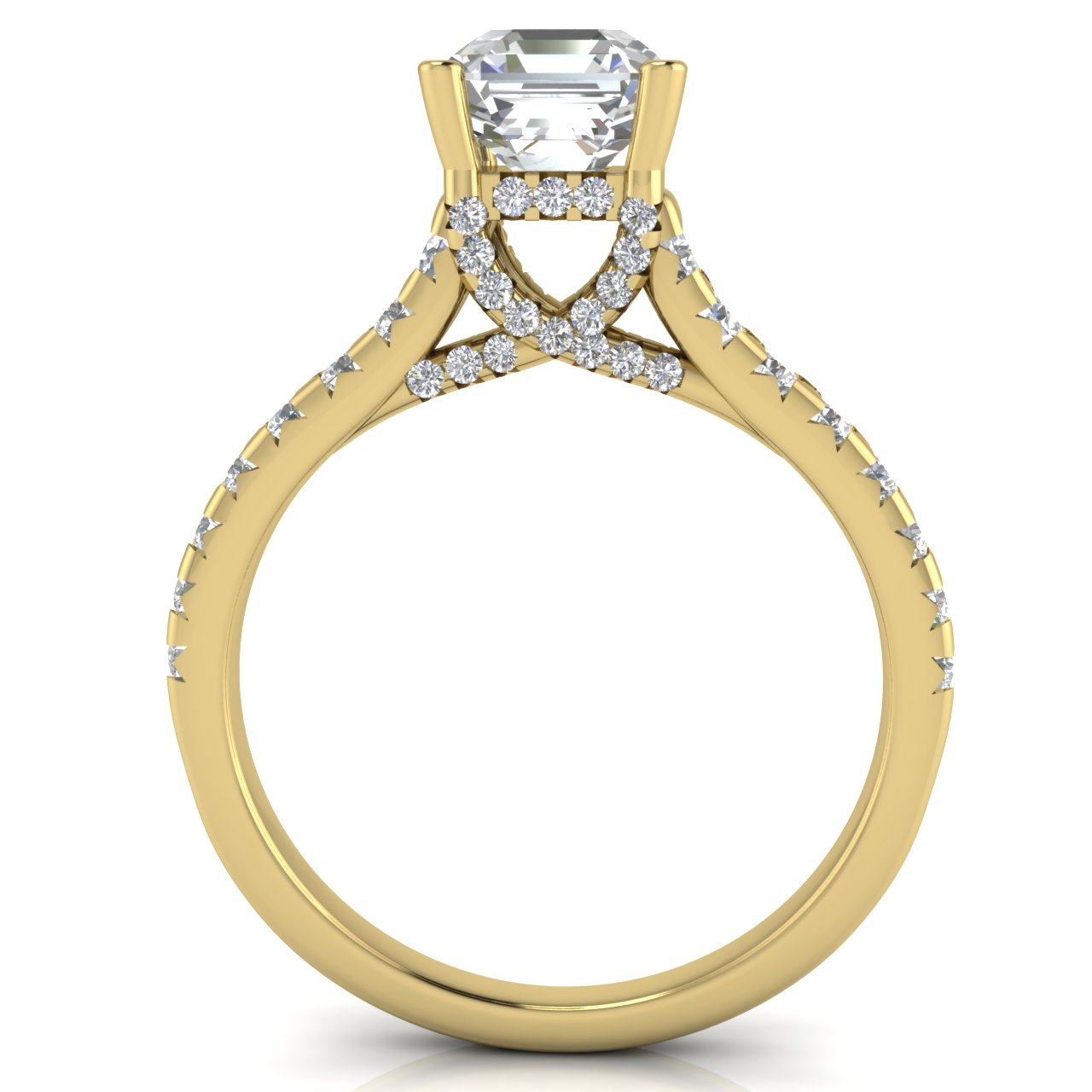 Bridge Pave Emerald Cut Moissanite Engagement Ring
