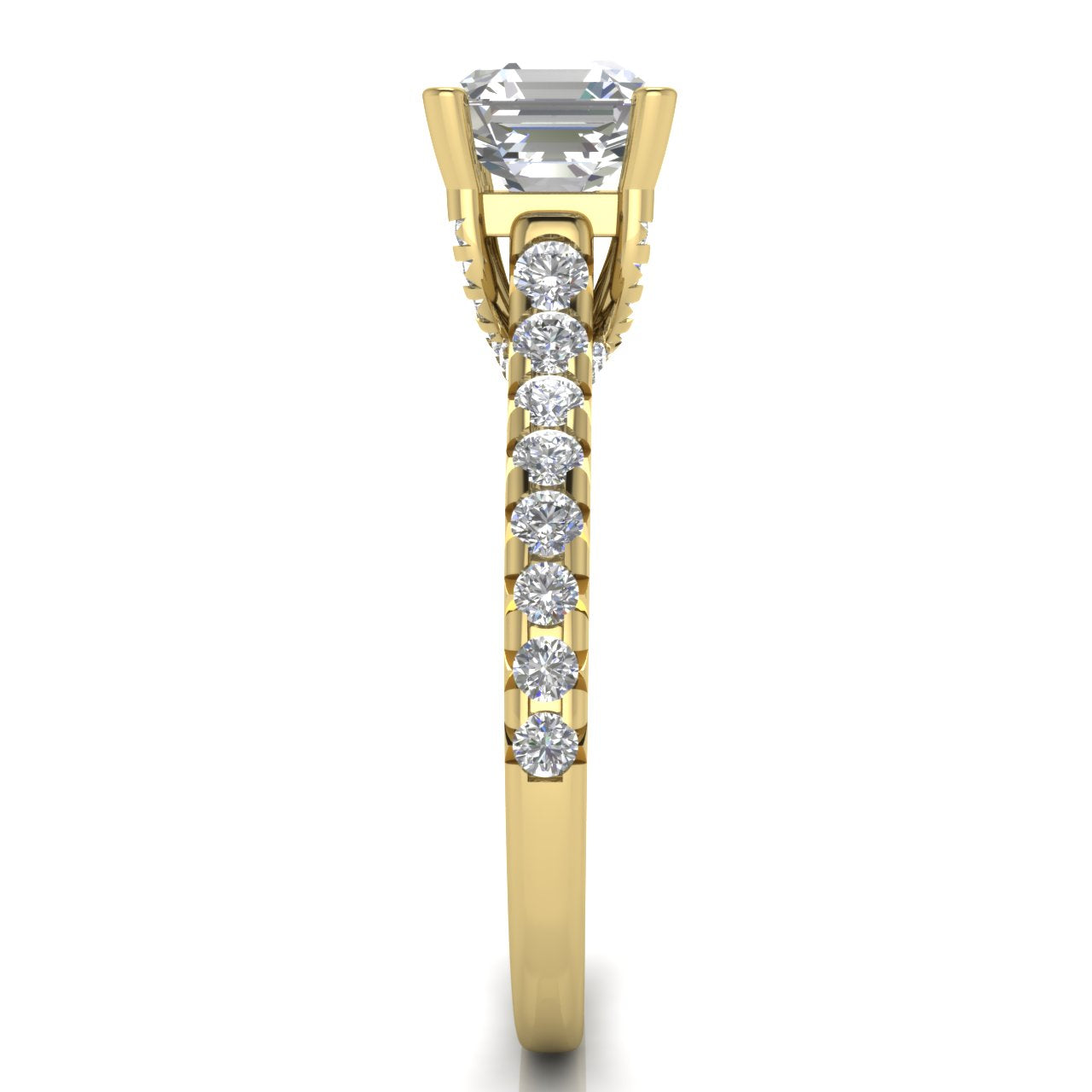 Bridge Pave Emerald Cut Moissanite Engagement Ring