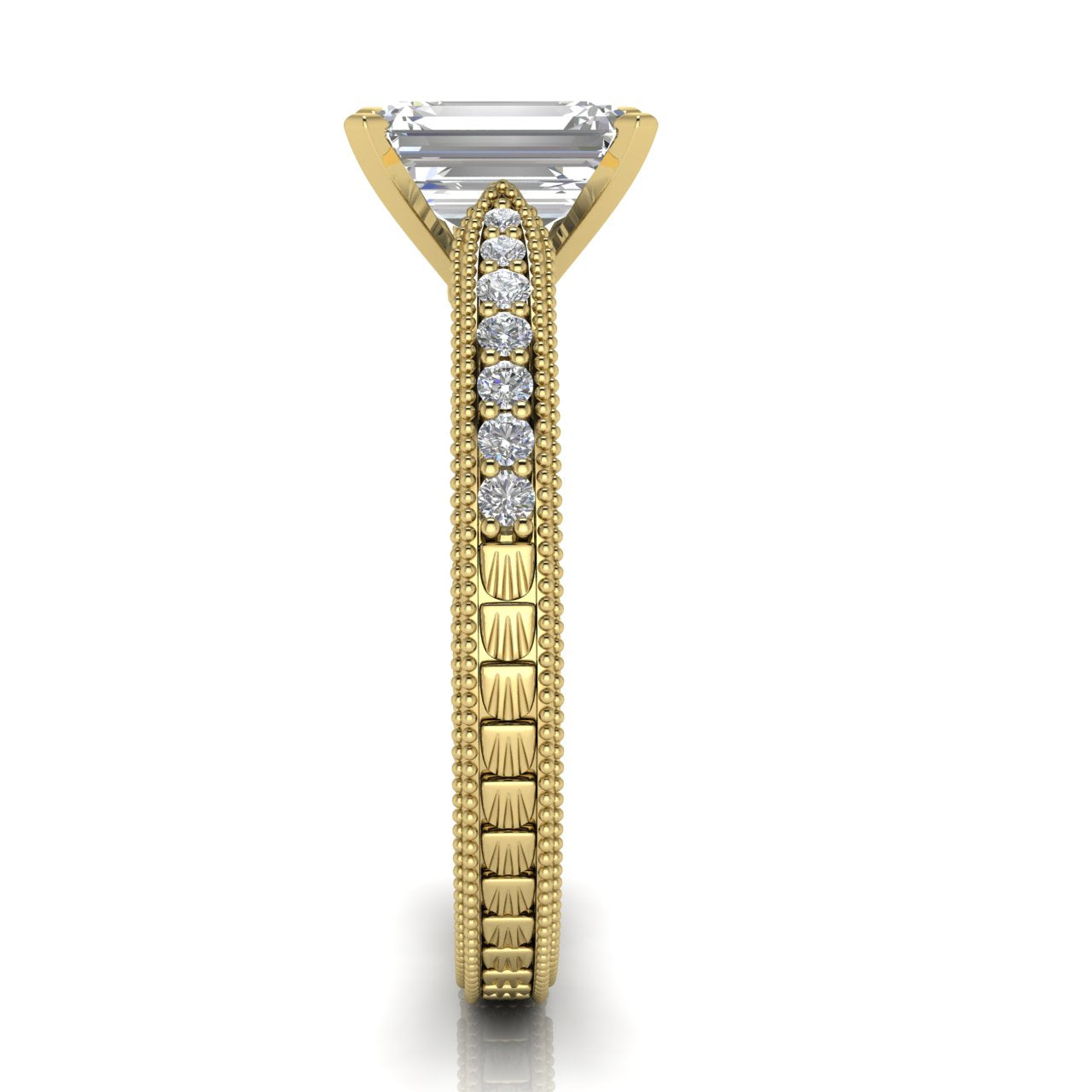 Tapered Vintage Inspired Emerald Cut Moissanite Engagement Ring