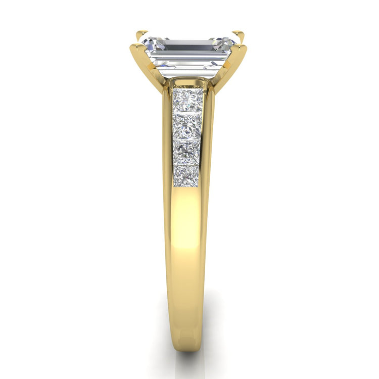 Princess Channel Set Emerald Cut Lab Diamond Engagement Ring