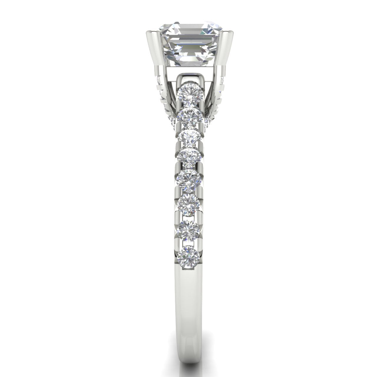 Bridge Pave Emerald Cut Moissanite Engagement Ring