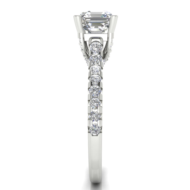 Bridge Pave Emerald Cut Moissanite Engagement Ring