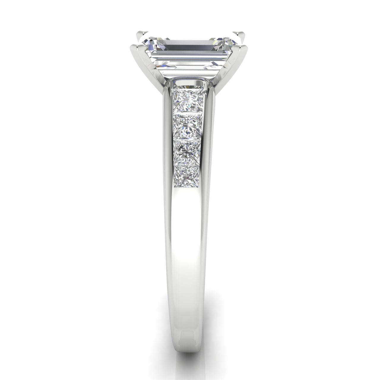 Princess Channel Set Emerald Cut Lab Diamond Engagement Ring