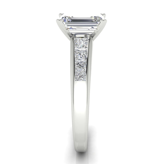 Princess Channel Set Emerald Cut Lab Diamond Engagement Ring