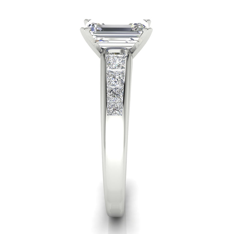 Princess Channel Set Emerald Cut Lab Diamond Engagement Ring