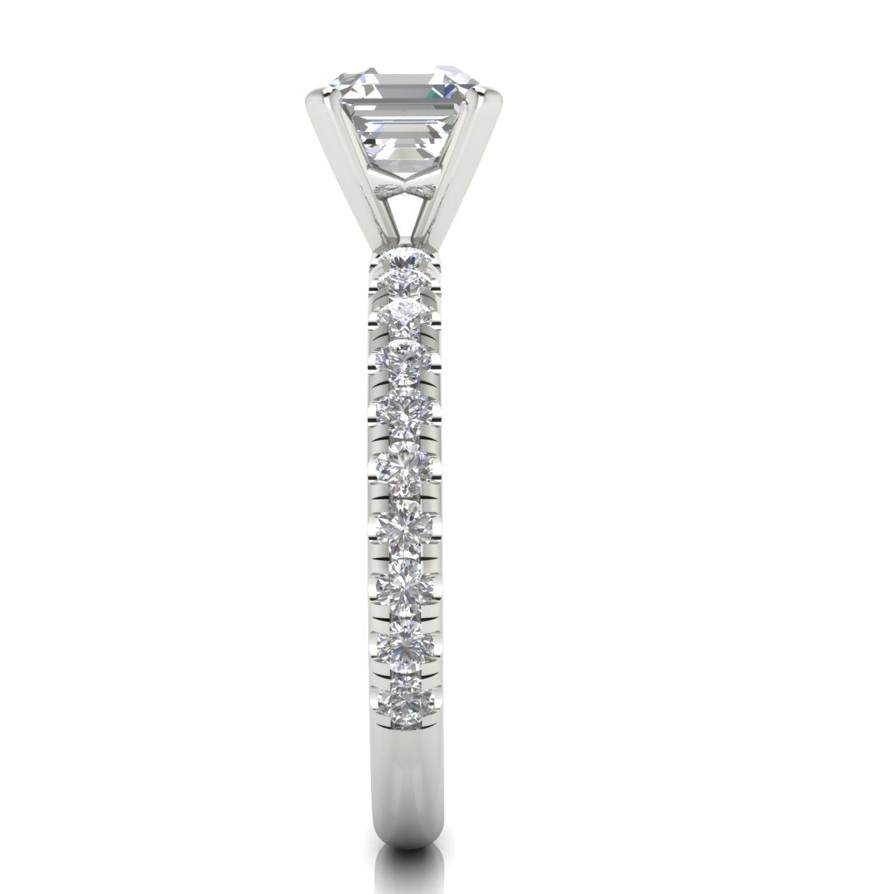 Classic Pave Emerald Cut Moissanite Engagement Ring