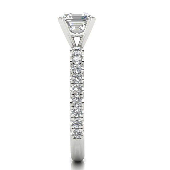 Classic Pave Emerald Cut Moissanite Engagement Ring